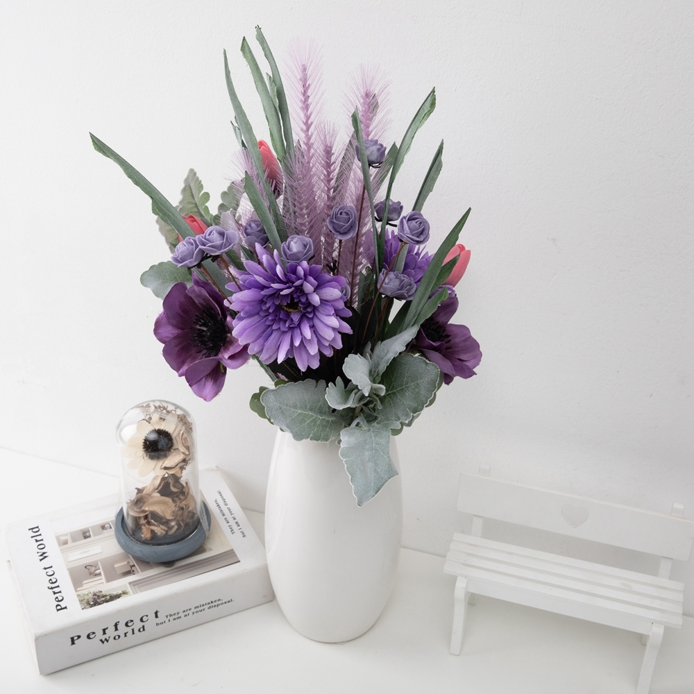 CF01173 Wholesale Artificial Rose Gerbera Camellia Tulip Pampas Bouquet For Christmas Decoration