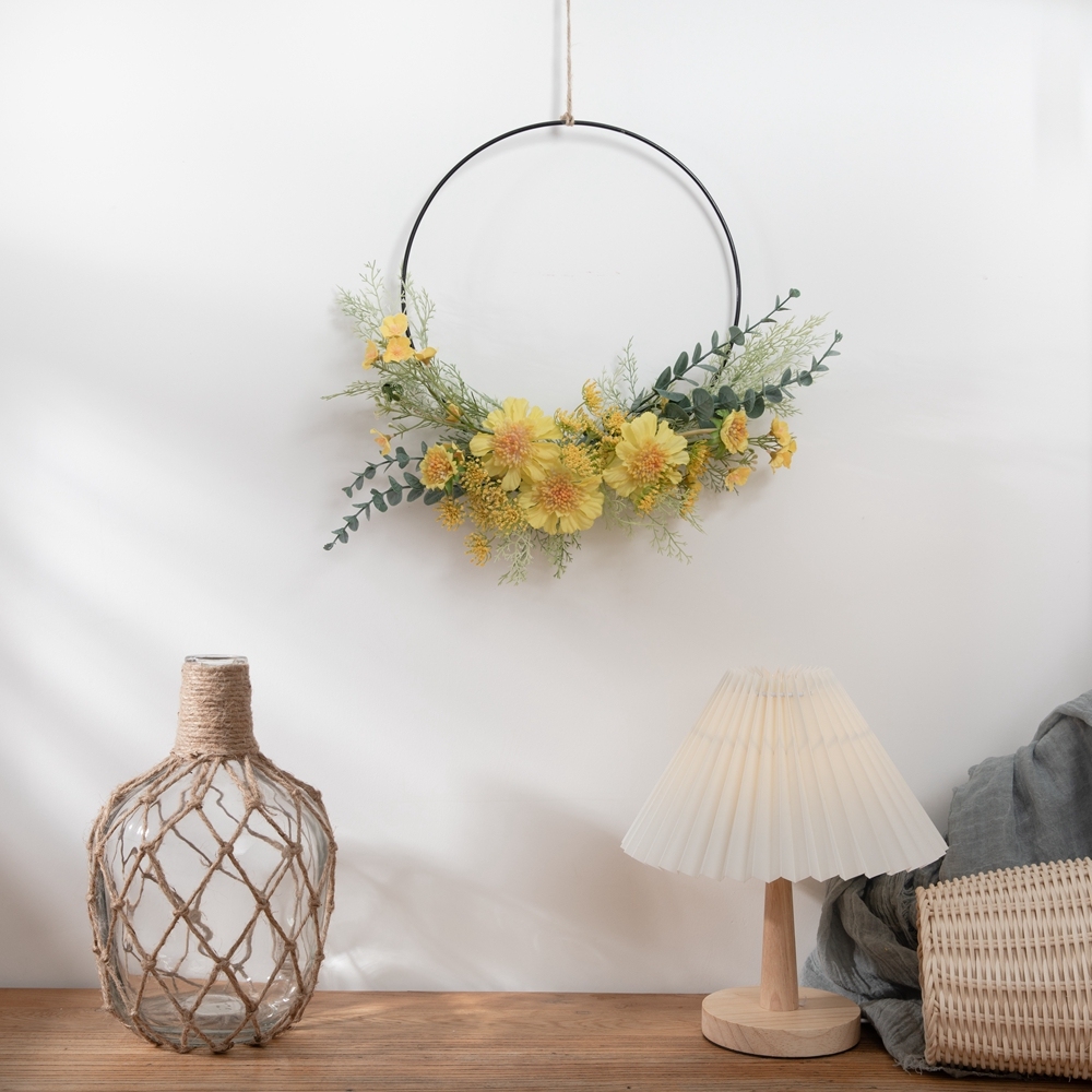 CF01081 Wholesale Artificial Yellow Pinwheel Orchid Eucalyptus Wreath For Decorative Flowers and Plants