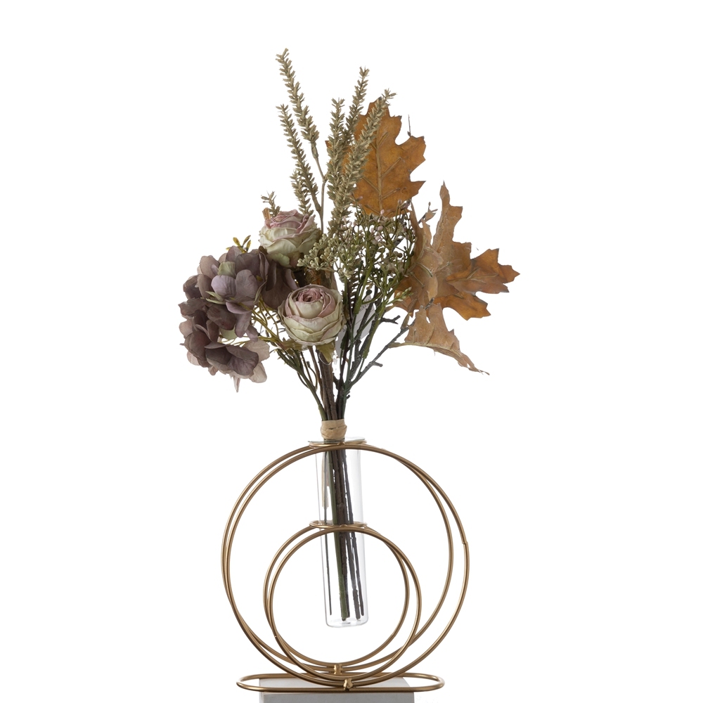 CF01210 Factory Direct Sale Artificial Flower Hydrangea Dry-burnt Rose Acorn Leaf Bouquet for Home Party Wedding Decoration