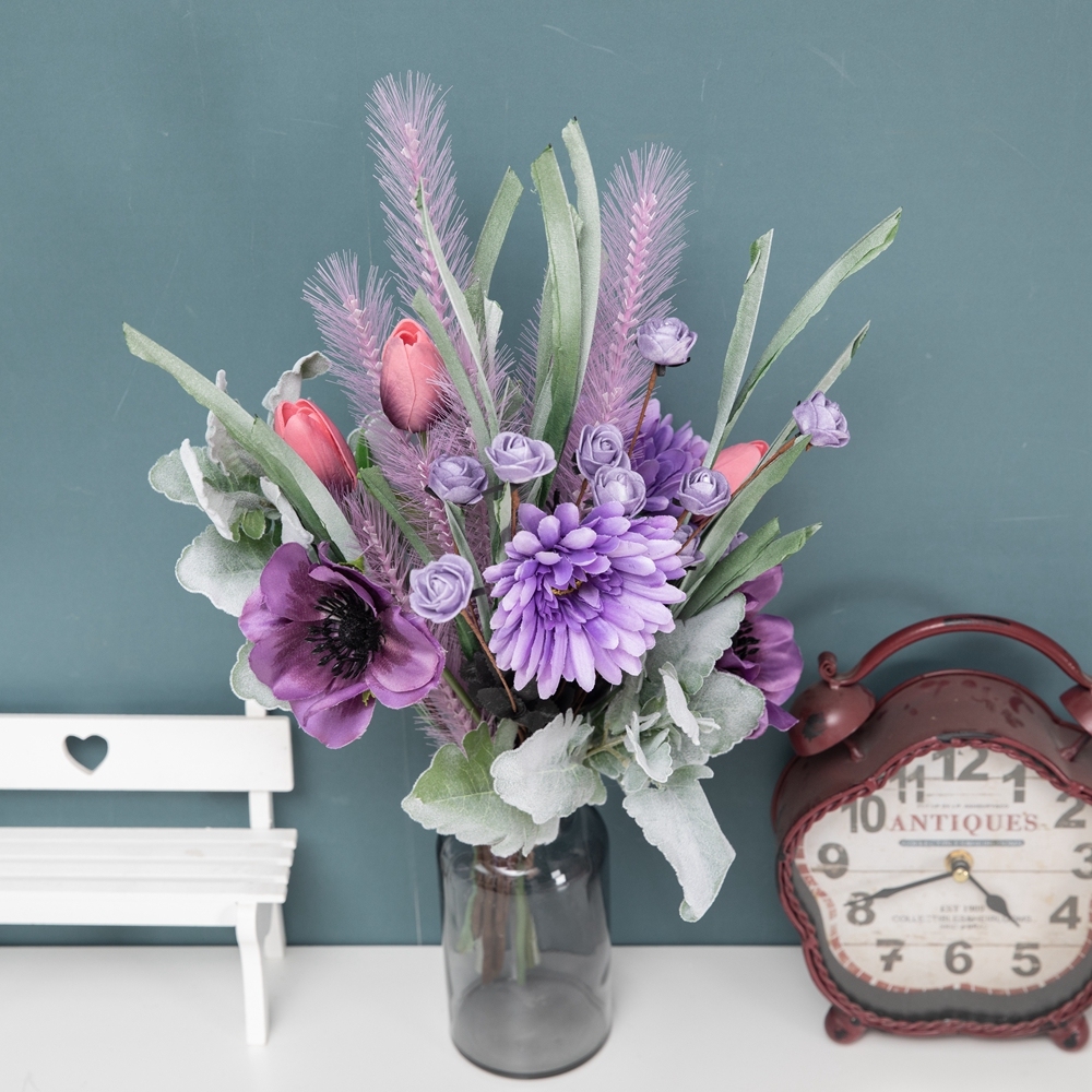 CF01173 Wholesale Artificial Rose Gerbera Camellia Tulip Pampas Bouquet For Christmas Decoration