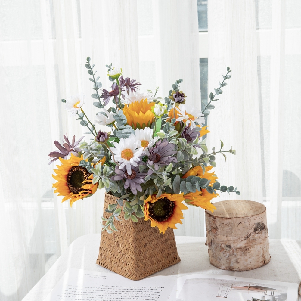 CF01266 Artificial Flower Bunch Sunflower Daisy Bunch Gift Bouquet for Tables Vase Wedding Decorations Flower Arrangements