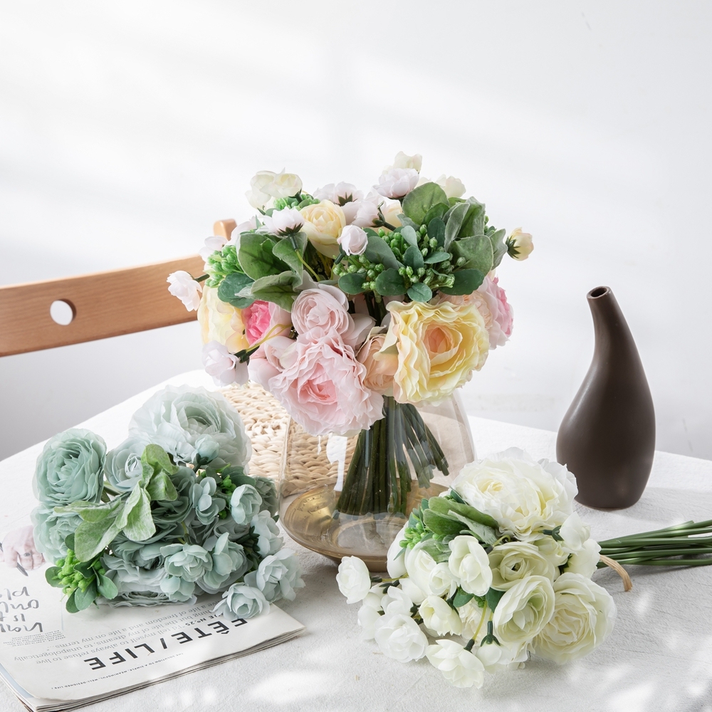 DY1-2024 Factory Direct Sale Artificial Flower Bouquet Artificial Silk Ranunculus For Decorative Flower