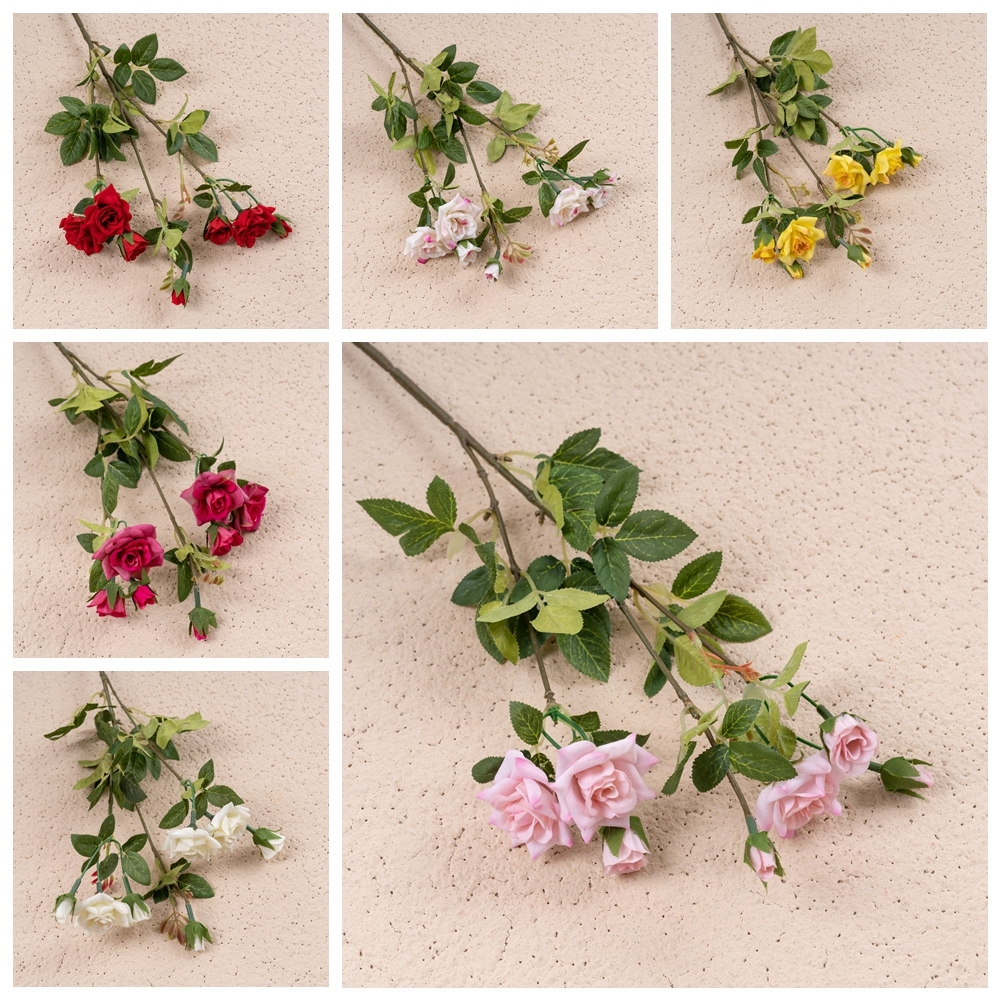 DY1-1946A High Quality Artificial Flower Fabric 3 Branches Rose For Christmas Picks
