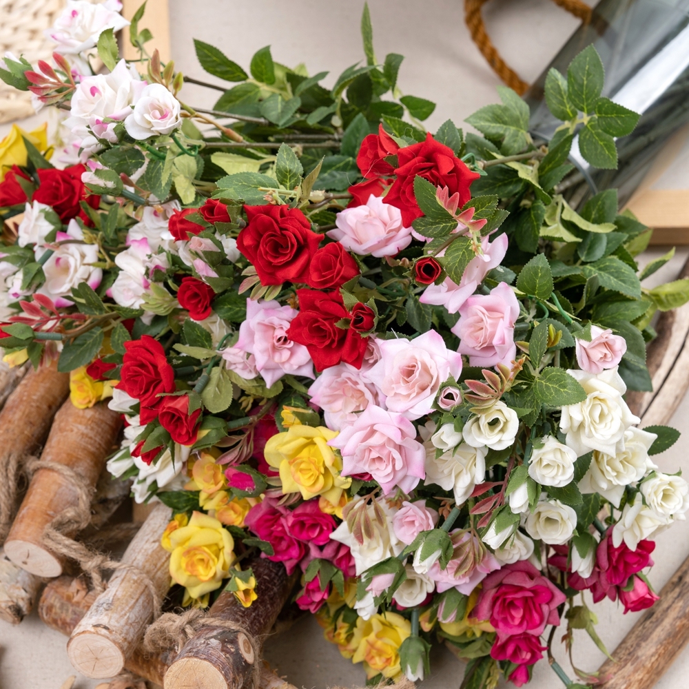 DY1-1946A High Quality Artificial Flower Fabric 3 Branches Rose For Christmas Picks