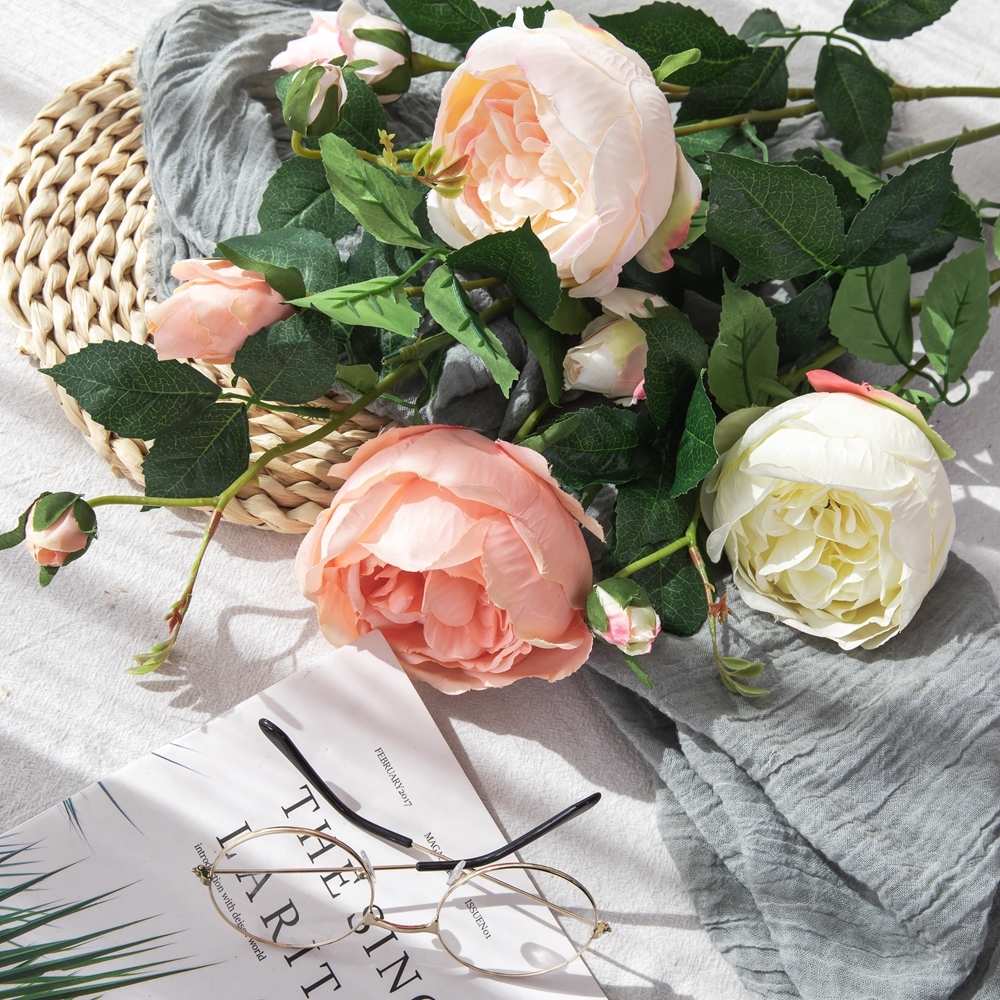 DY1-1404 Hot Sale Manufactory Artificial Flower Big size Single Stem H 73 cm/2 heads Rose For Garden Wedding Decoration