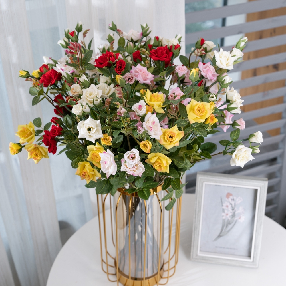 DY1-1946A High Quality Artificial Flower Fabric 3 Branches Rose For Christmas Picks
