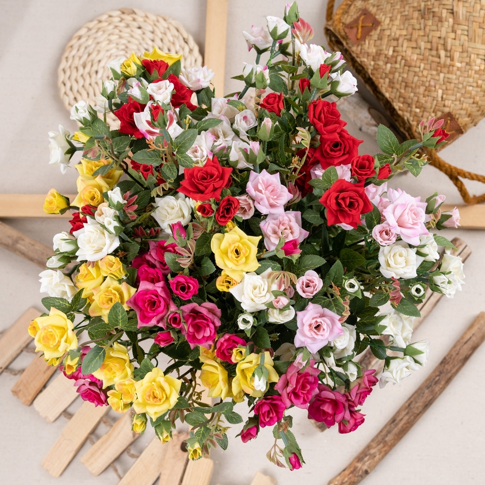 DY1-1946A High Quality Artificial Flower Fabric 3 Branches Rose For Christmas Picks