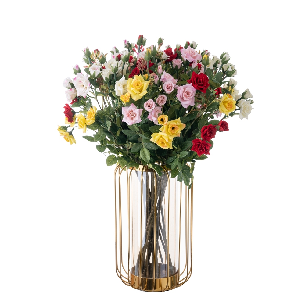 DY1-1946A High Quality Artificial Flower Fabric 3 Branches Rose For Christmas Picks