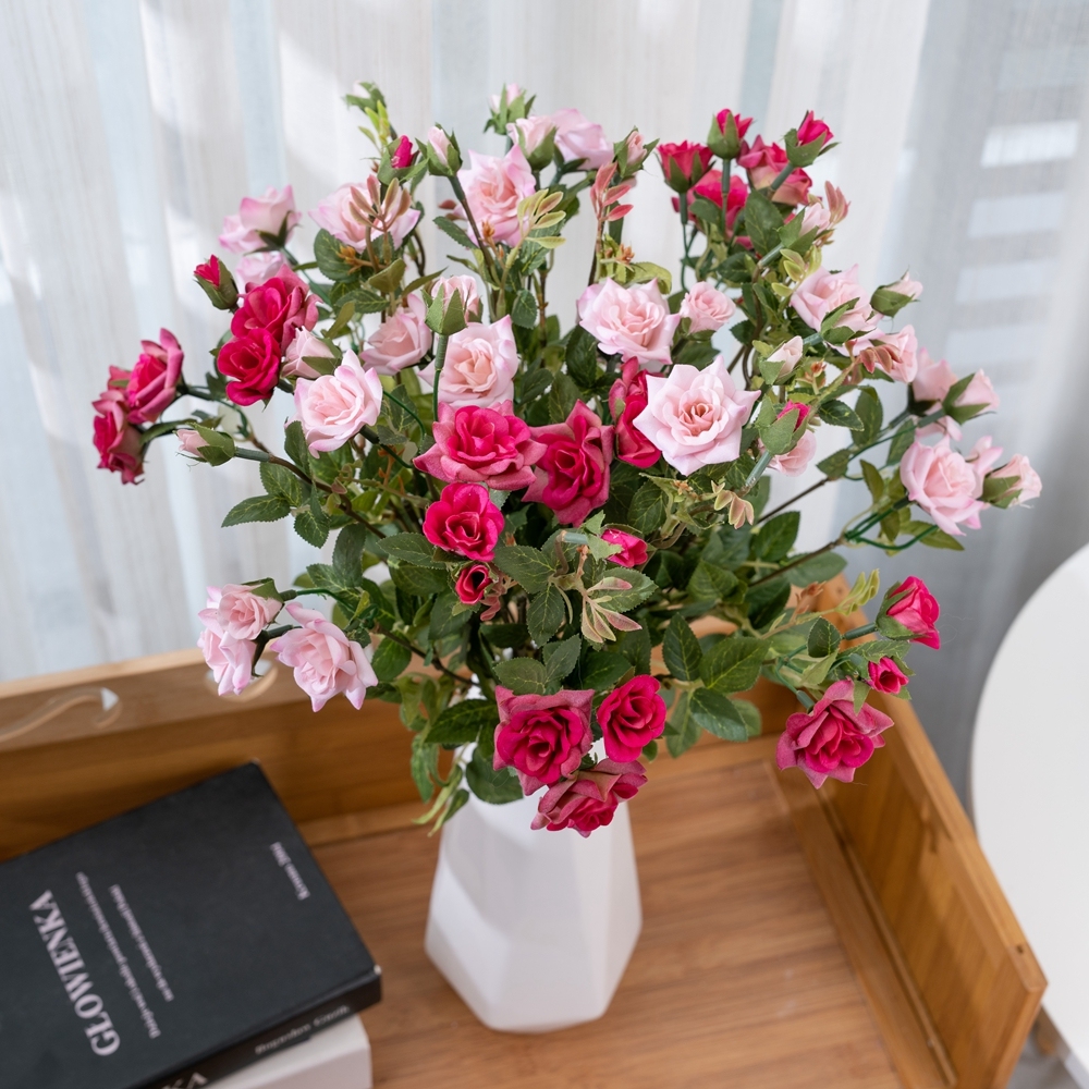 DY1-1946A High Quality Artificial Flower Fabric 3 Branches Rose For Christmas Picks
