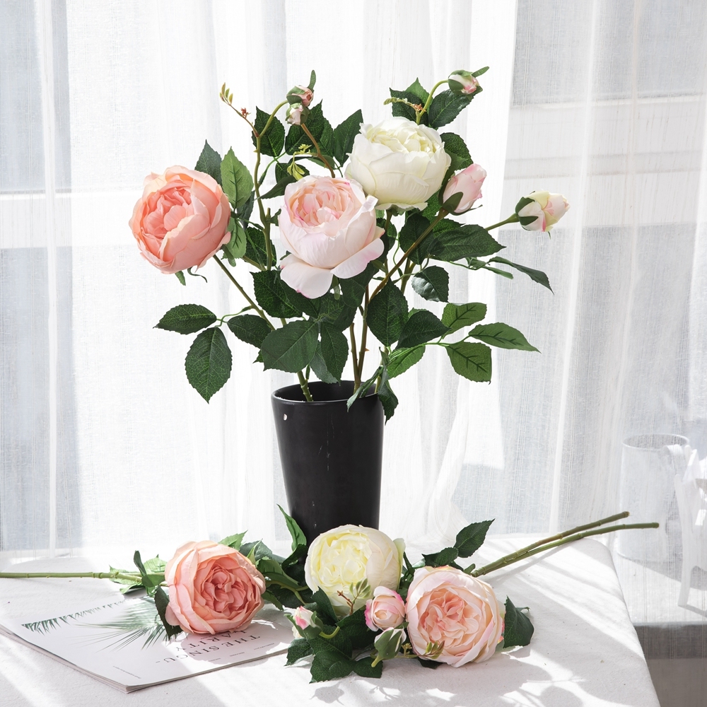 DY1-1404 Hot Sale Manufactory Artificial Flower Big size Single Stem H 73 cm/2 heads Rose For Garden Wedding Decoration