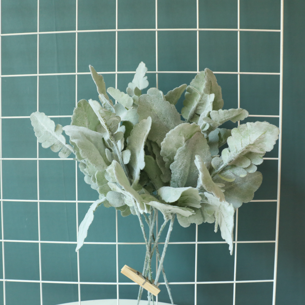 DY1-3646 Artificial Flocked Lambs Ear Leaves Flocked Oak Leaves Lamb' for Home Wedding DIY Floral Arrangement