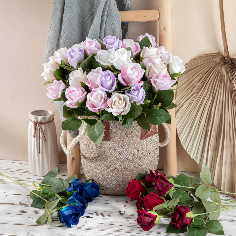 MW03340 Real Touch Silk White Rose Artificial Velvet Rose Latex Flowers Single Stem For Wedding Decoration Artificial Flowers