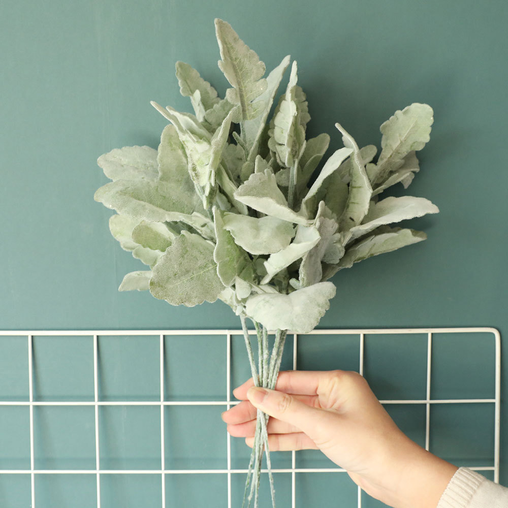 DY1-3646 Artificial Flocked Lambs Ear Leaves Flocked Oak Leaves Lamb' for Home Wedding DIY Floral Arrangement