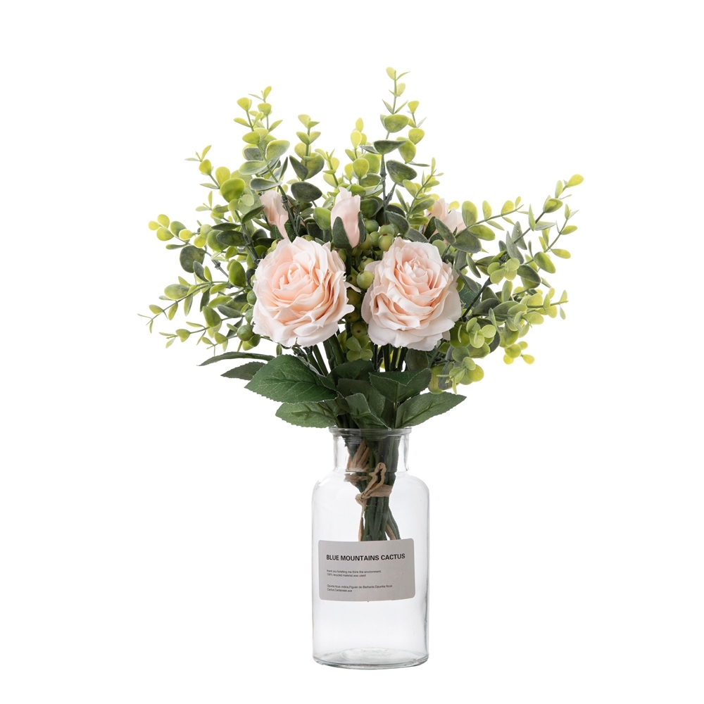 DY1-2299 Artificial Flowers Silk Roses Plants Eucalyptus Leaves Berries Flower Arrangements Decorations for Home decoration