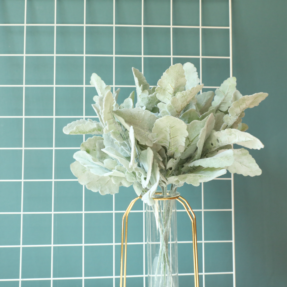 DY1-3646 Artificial Flocked Lambs Ear Leaves Flocked Oak Leaves Lamb' for Home Wedding DIY Floral Arrangement