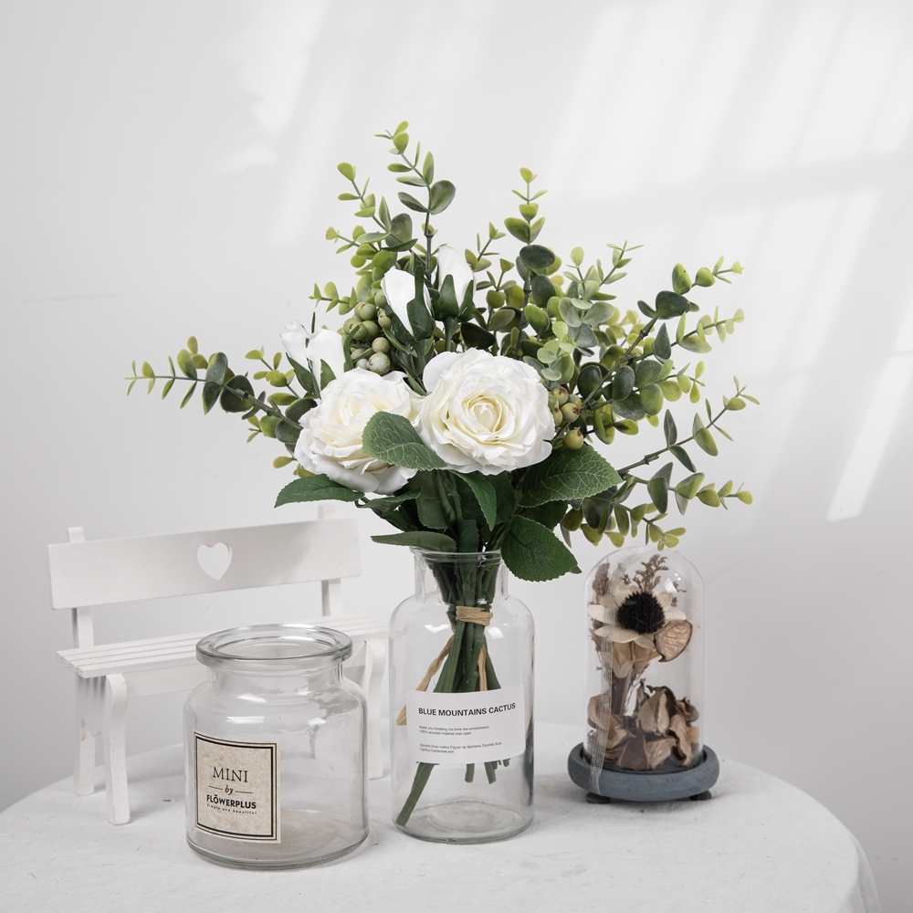 DY1-2299 Artificial Flowers Silk Roses Plants Eucalyptus Leaves Berries Flower Arrangements Decorations for Home decoration