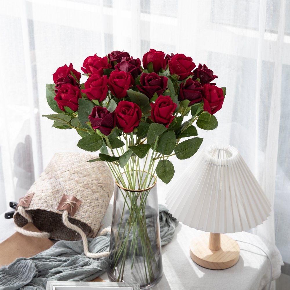MW03340 Real Touch Silk White Rose Artificial Velvet Rose Latex Flowers Single Stem For Wedding Decoration Artificial Flowers