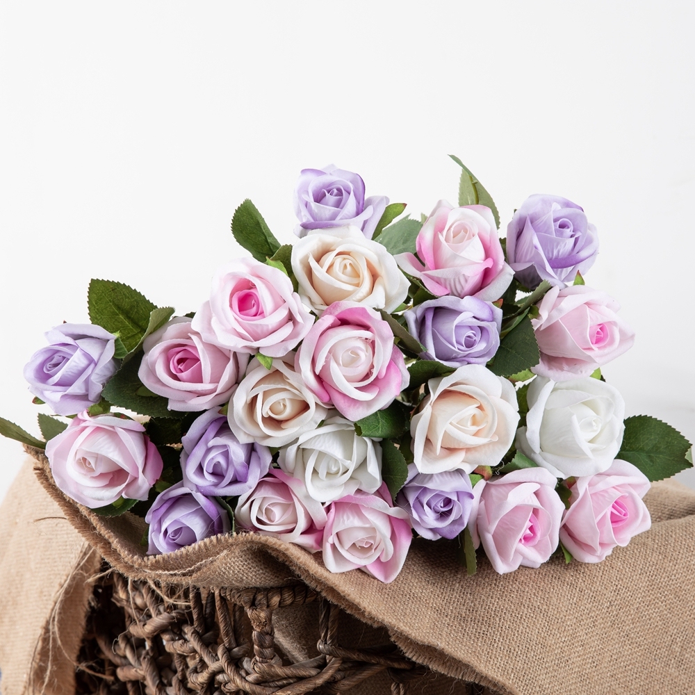 MW03340 Real Touch Silk White Rose Artificial Velvet Rose Latex Flowers Single Stem For Wedding Decoration Artificial Flowers