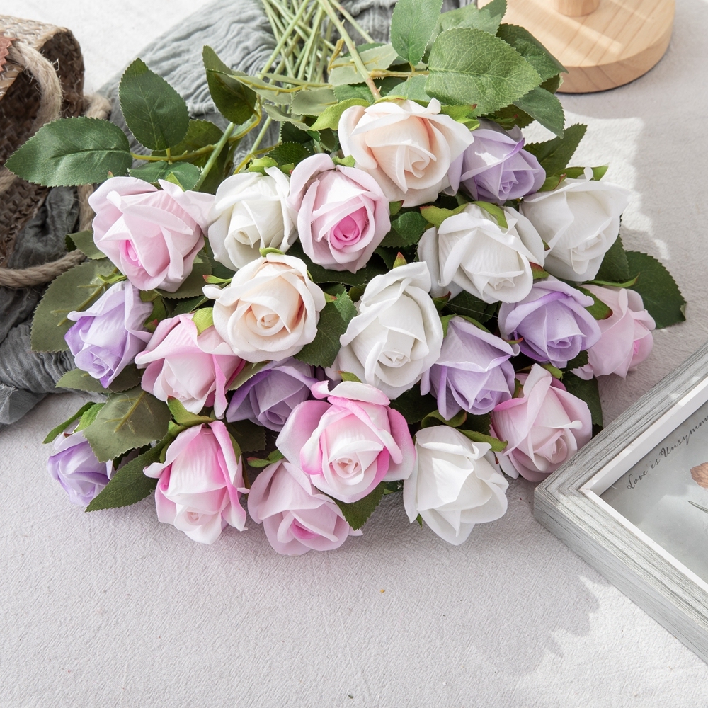 MW03340 Real Touch Silk White Rose Artificial Velvet Rose Latex Flowers Single Stem For Wedding Decoration Artificial Flowers
