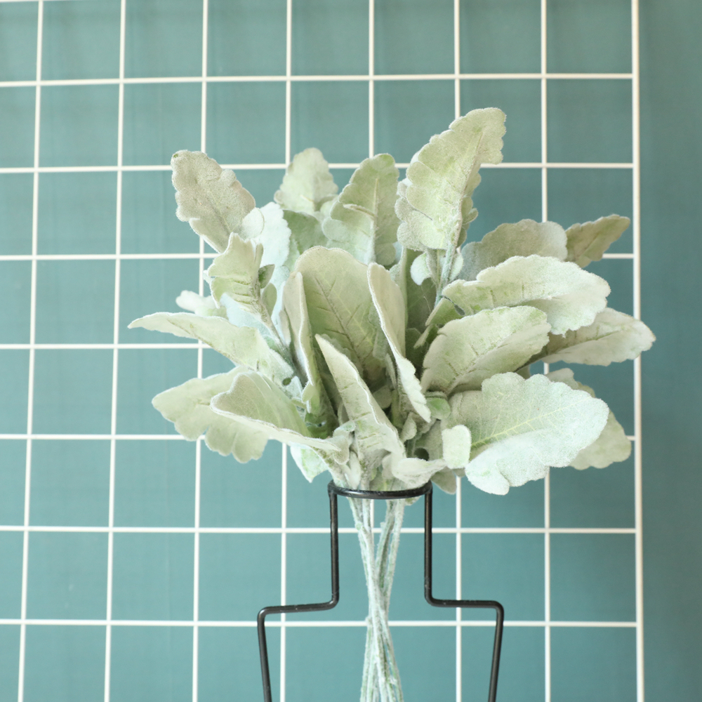 DY1-3646 Artificial Flocked Lambs Ear Leaves Flocked Oak Leaves Lamb' for Home Wedding DIY Floral Arrangement