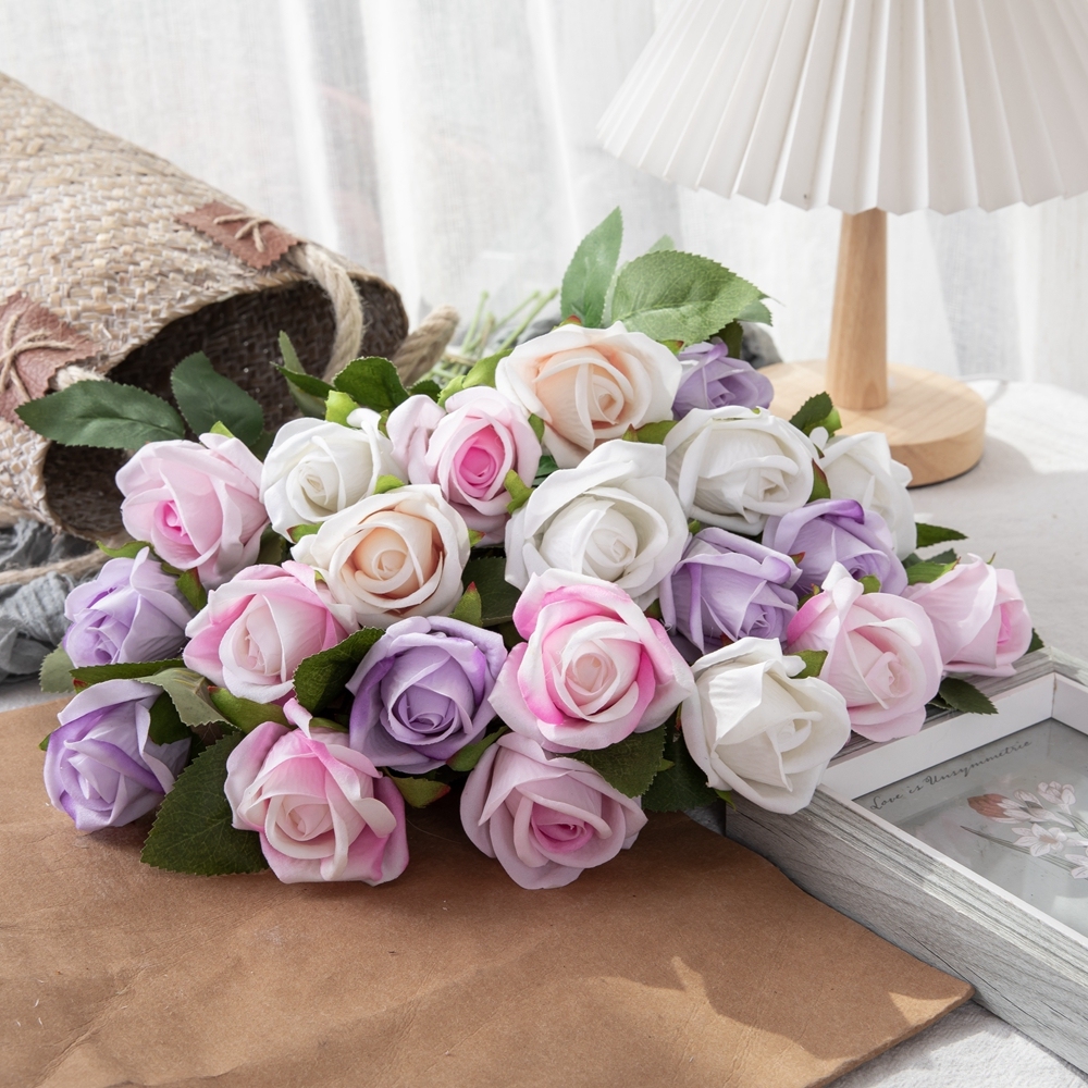 MW03340 Real Touch Silk White Rose Artificial Velvet Rose Latex Flowers Single Stem For Wedding Decoration Artificial Flowers