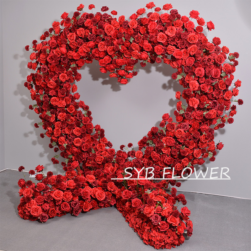 Wedding Decoration Heart Shaped Arch with Flower Backdrop Stand Red Rose Flower Arrangement Heart Flower Arch for Events Decor