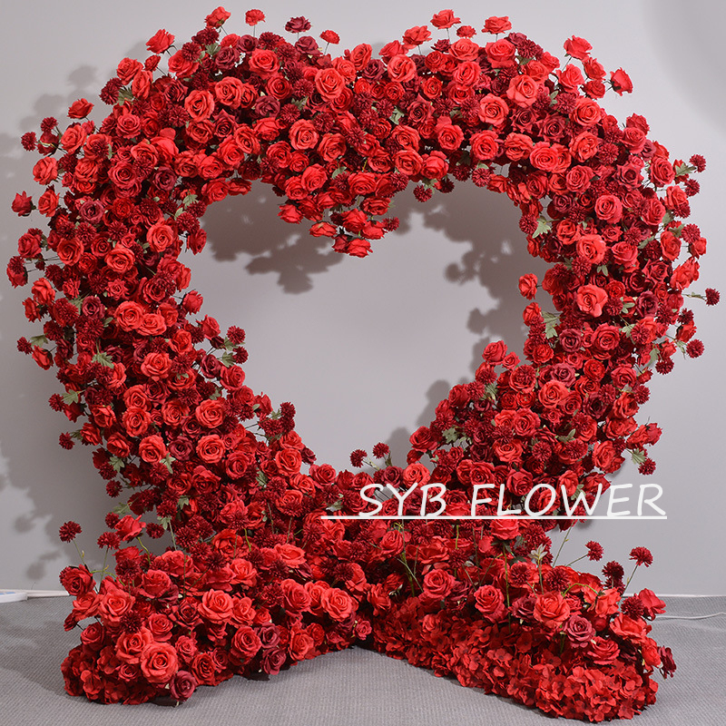Wedding Decoration Heart Shaped Arch with Flower Backdrop Stand Red Rose Flower Arrangement Heart Flower Arch for Events Decor