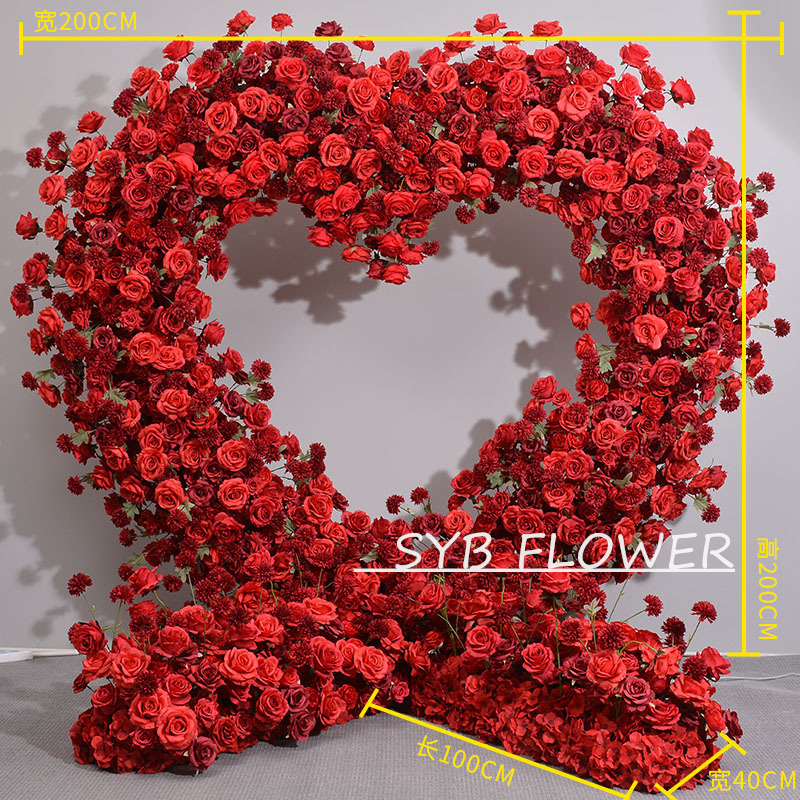 Wedding Decoration Heart Shaped Arch with Flower Backdrop Stand Red Rose Flower Arrangement Heart Flower Arch for Events Decor
