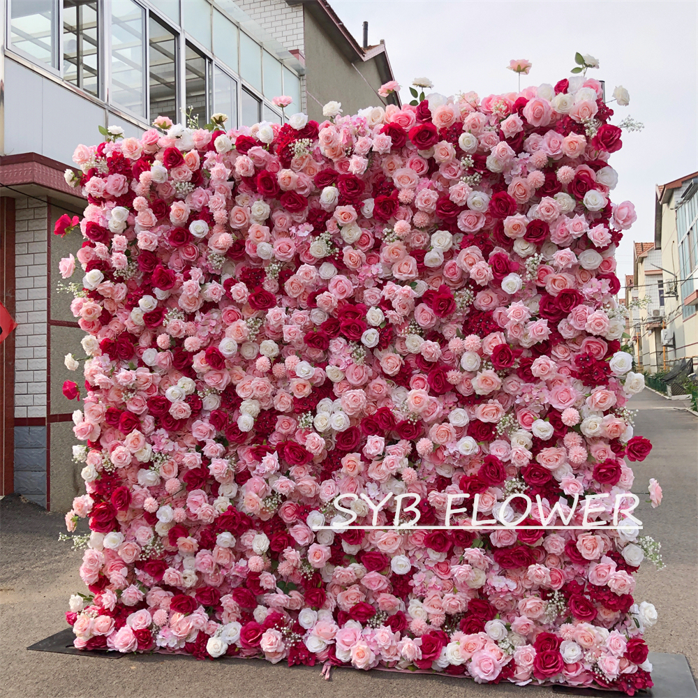 #299 Customized 3D/5D Cloth Back Roll up Articifial Flower Wall Backdrop For Wedding Event Party Decoration