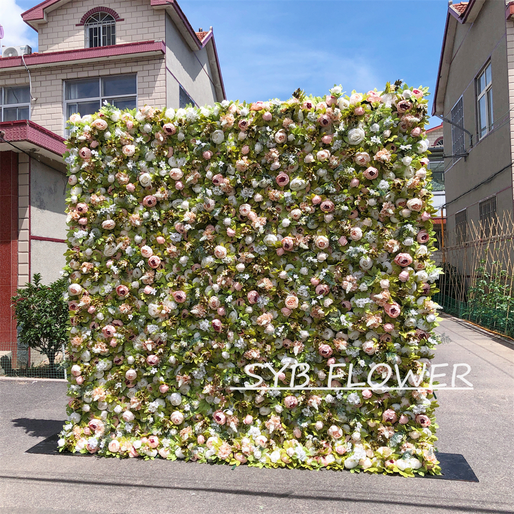 #049 Customized 3D/5D Cloth Back Roll up Articifial Flower Wall Backdrop For Wedding Event Party Decoration