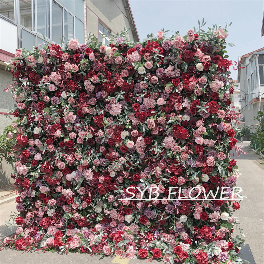 #303 Customized 3D/5D Cloth Back Roll up Articifial Flower Wall Backdrop For Wedding Event Party Decoration