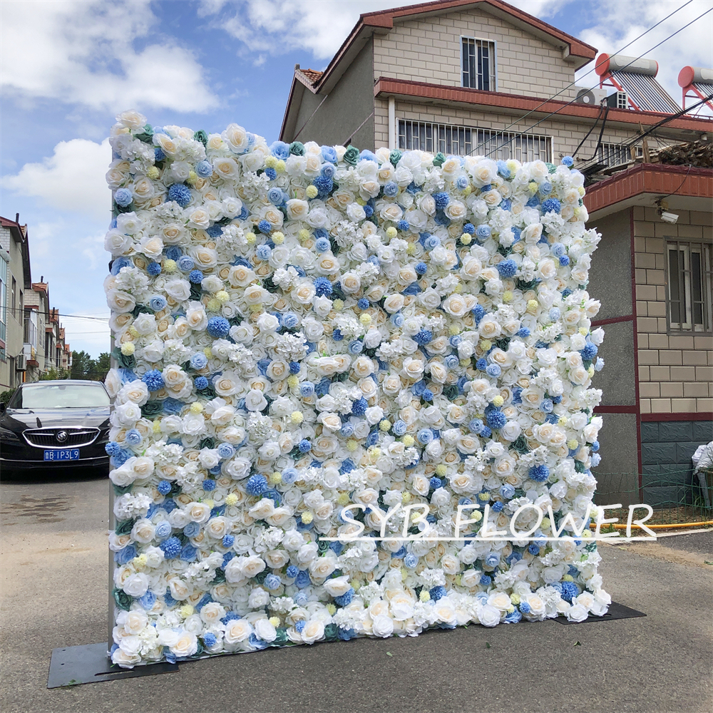 #083 Customized 3D/5D Cloth Back Roll up Articifial Flower Wall Backdrop For Wedding Event Party Decoration