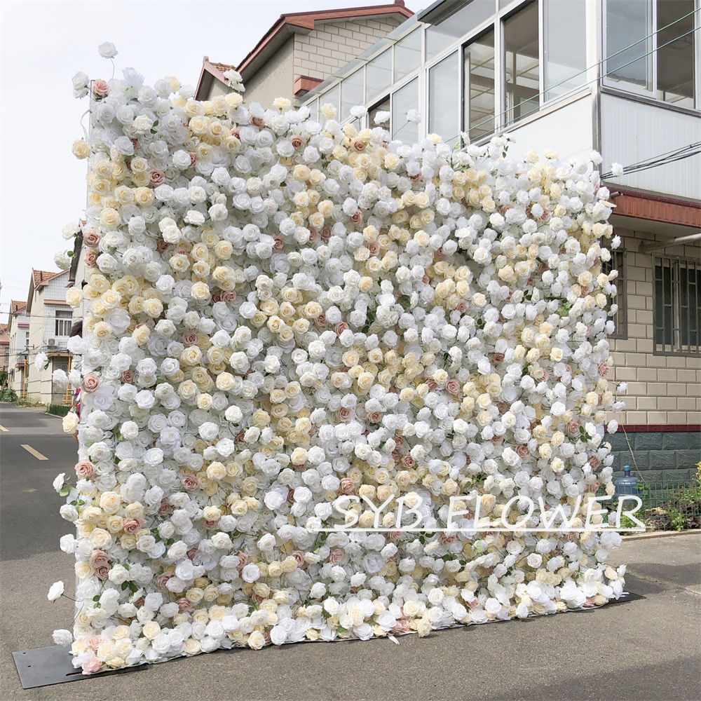 #298-6D Customized 3D/5D Cloth Back Roll up Articifial Flower Wall Backdrop For Wedding Event Party Decoration