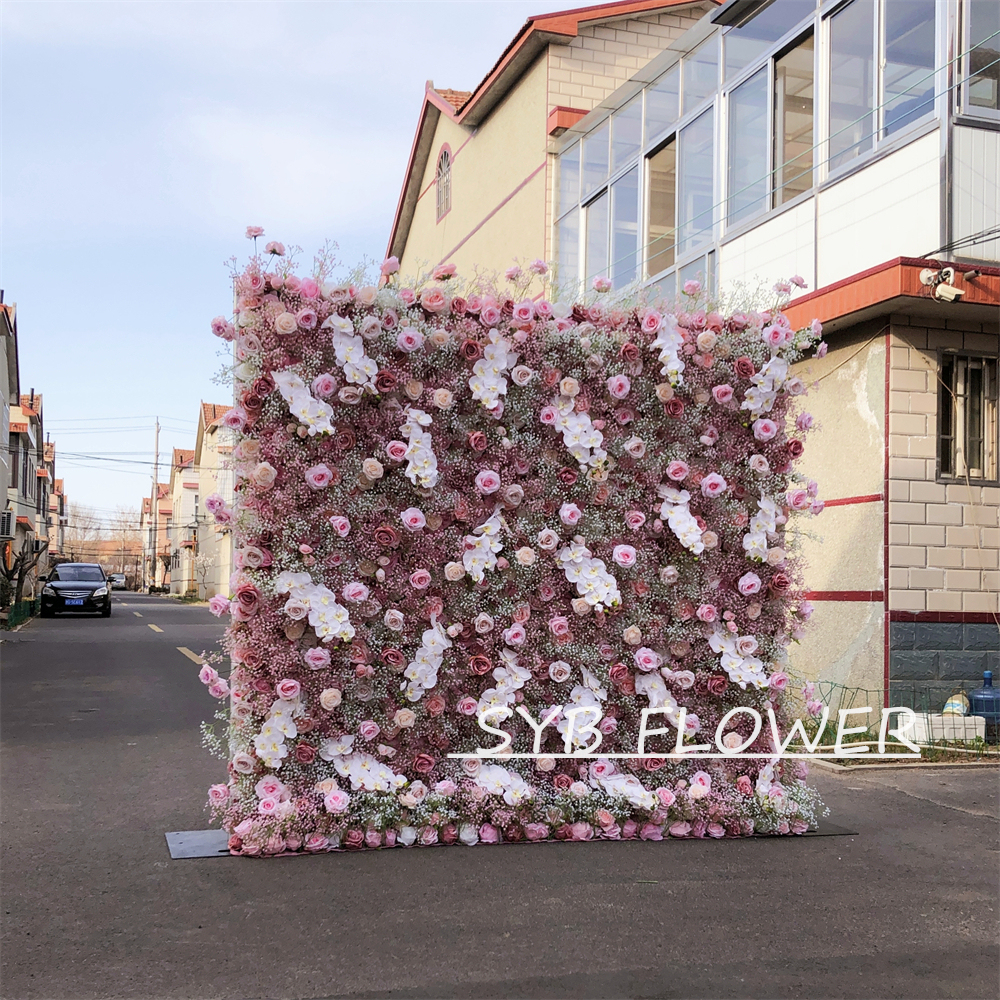 #269 Customized 3D/5D Cloth Back Roll up Articifial Flower Wall Backdrop For Wedding Event Party Decoration