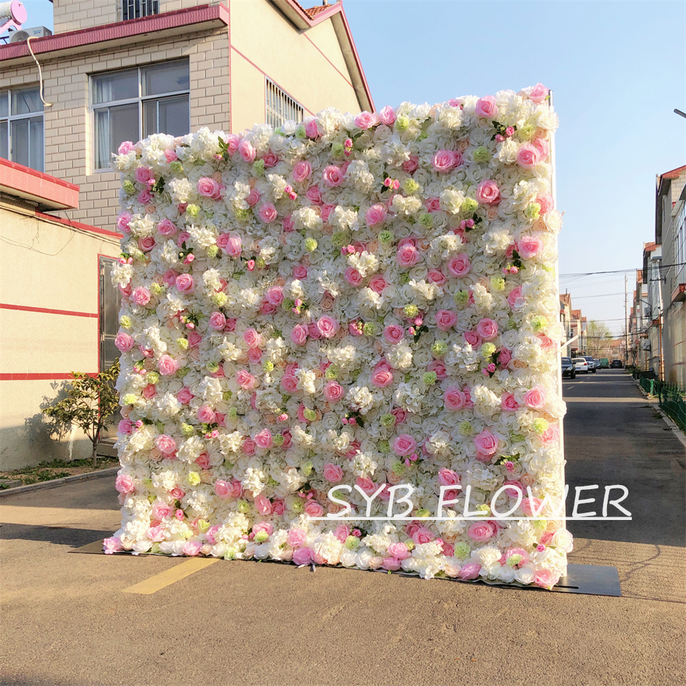 #032 Customized 3D/5D Cloth Back Roll up Articifial Flower Wall Backdrop For Wedding Event Party Decoration