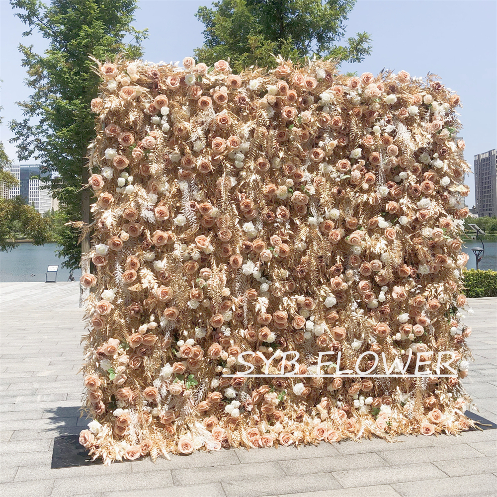 #306 Customized 3D/5D Cloth Back Roll up Articifial Flower Wall Backdrop For Wedding Event Party Decoration