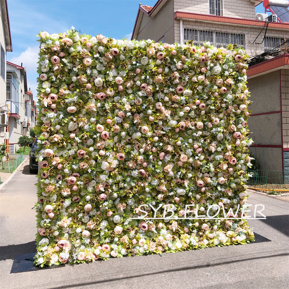 #049 Customized 3D/5D Cloth Back Roll up Articifial Flower Wall Backdrop For Wedding Event Party Decoration