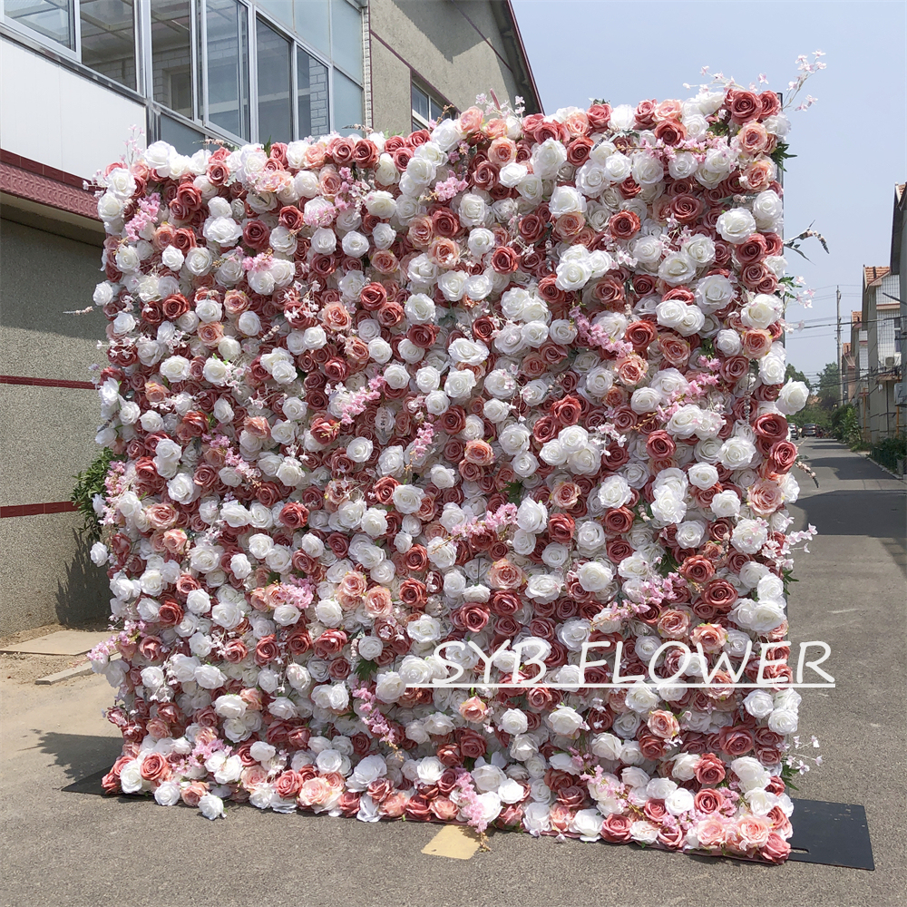 #236 Customized 3D/5D Cloth Back Roll up Articifial Flower Wall Backdrop For Wedding Event Party Decoration