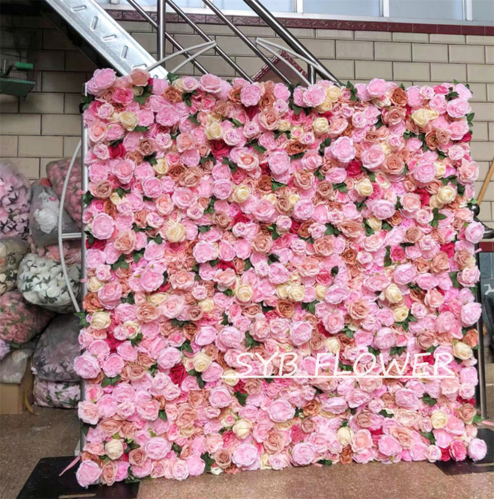 #041 Customized 3D/5D Cloth Back Roll up Articifial Flower Wall Backdrop For Wedding Event Party Decoration