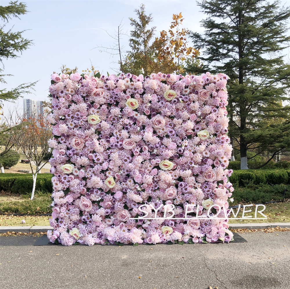#028 Customized 3D/5D Cloth Back Roll up Articifial Flower Wall Backdrop For Wedding Event Party Decoration