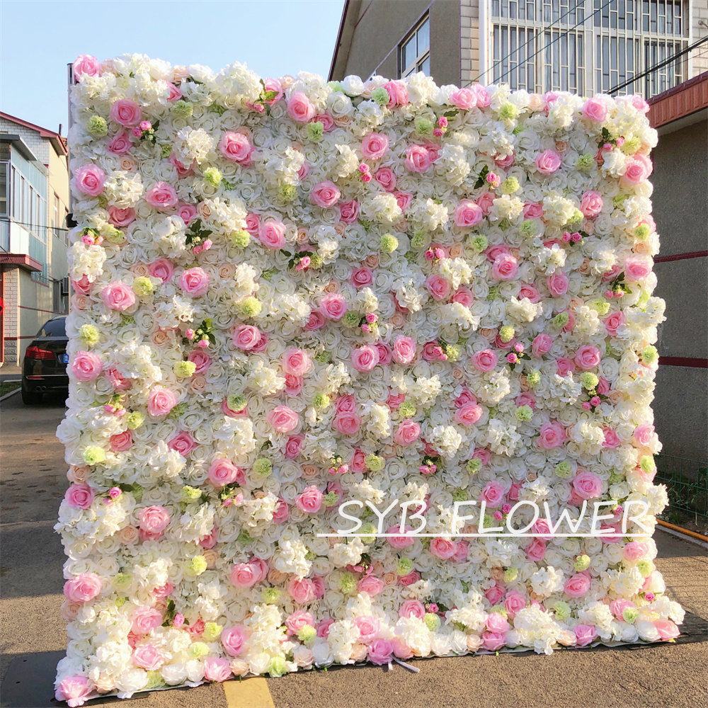 #032 Customized 3D/5D Cloth Back Roll up Articifial Flower Wall Backdrop For Wedding Event Party Decoration