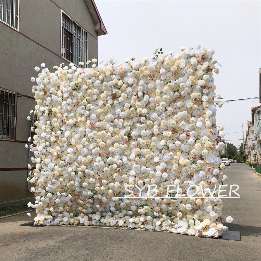 #298-5D Customized 3D/5D Cloth Back Roll up Articifial Flower Wall Backdrop For Wedding Event Party Decoration