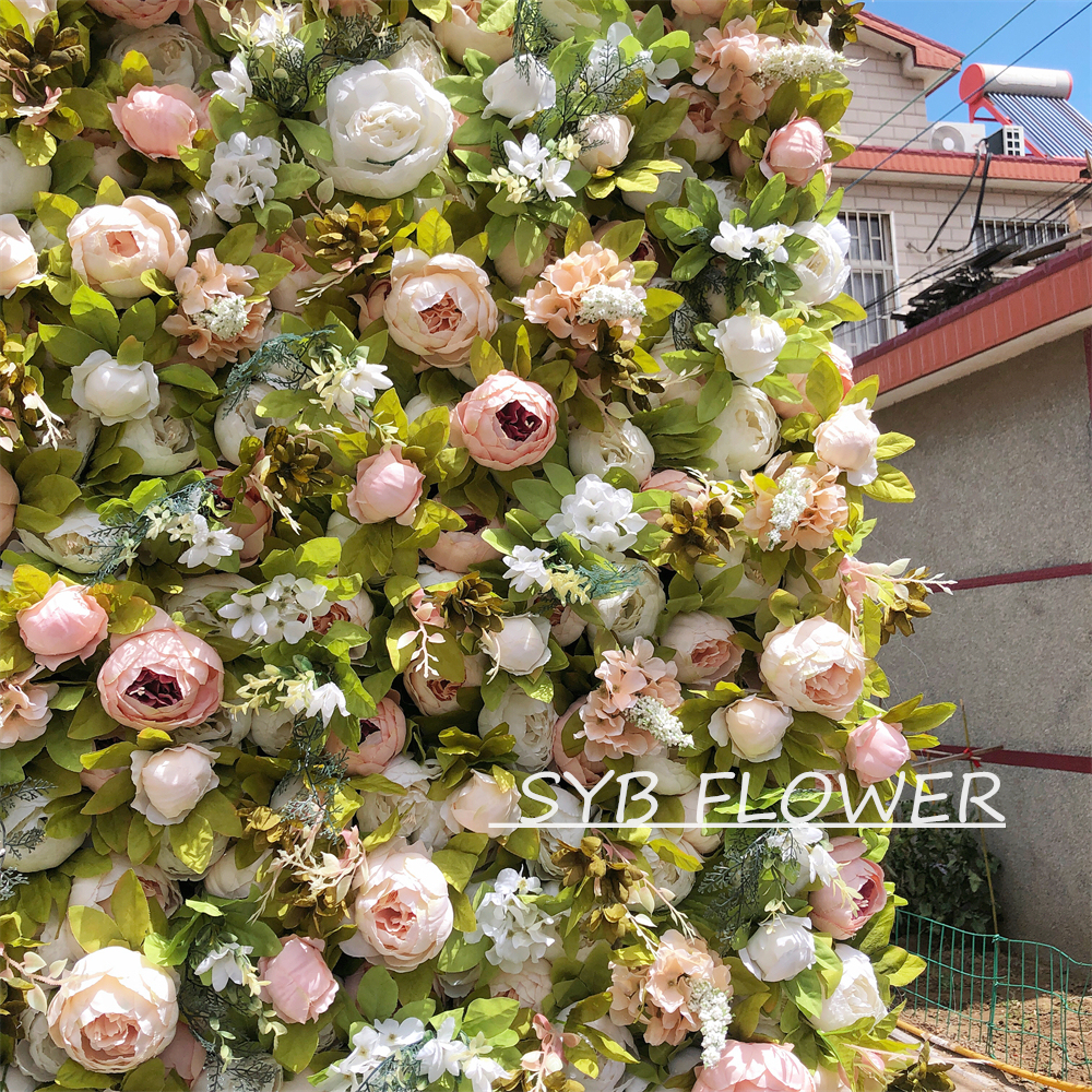 #049 Customized 3D/5D Cloth Back Roll up Articifial Flower Wall Backdrop For Wedding Event Party Decoration