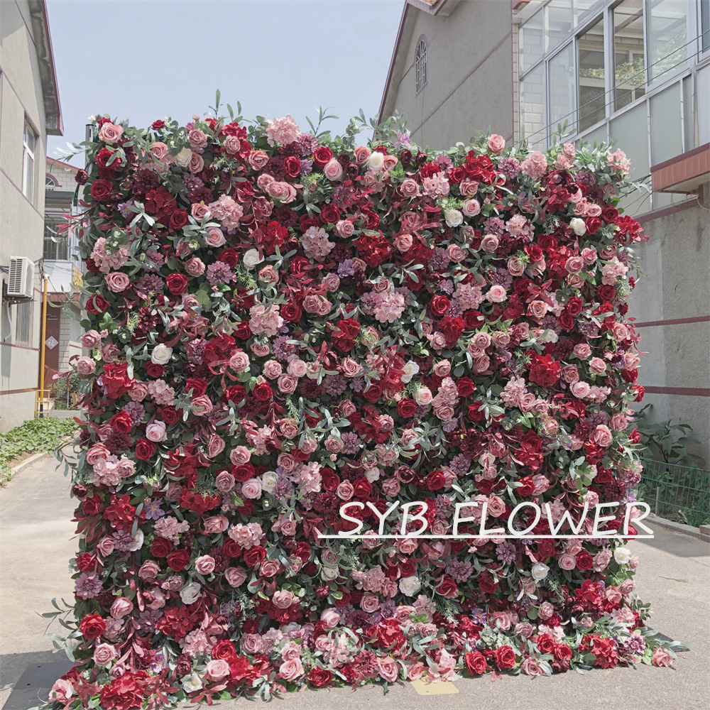 #303 Customized 3D/5D Cloth Back Roll up Articifial Flower Wall Backdrop For Wedding Event Party Decoration