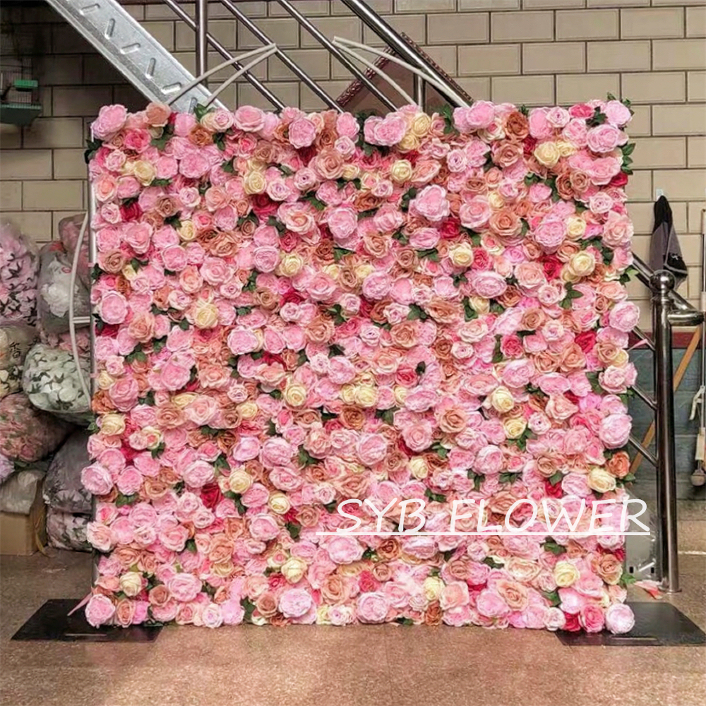 #041 Customized 3D/5D Cloth Back Roll up Articifial Flower Wall Backdrop For Wedding Event Party Decoration