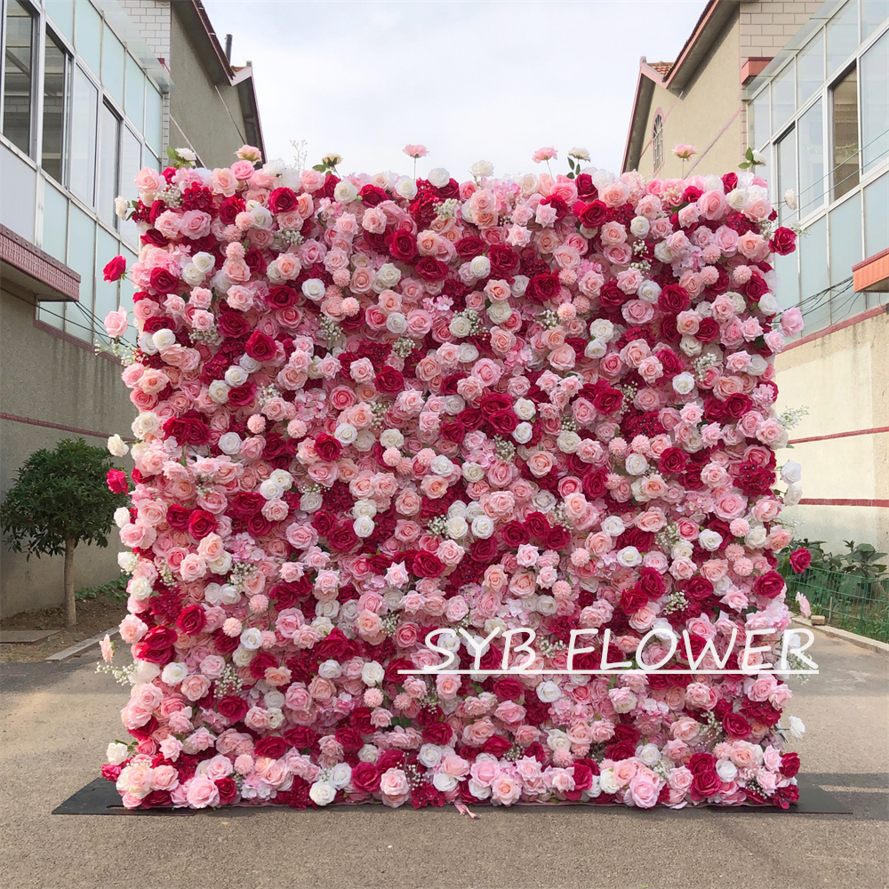 #299 Customized 3D/5D Cloth Back Roll up Articifial Flower Wall Backdrop For Wedding Event Party Decoration