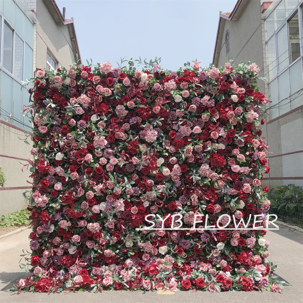 #303 Customized 3D/5D Cloth Back Roll up Articifial Flower Wall Backdrop For Wedding Event Party Decoration