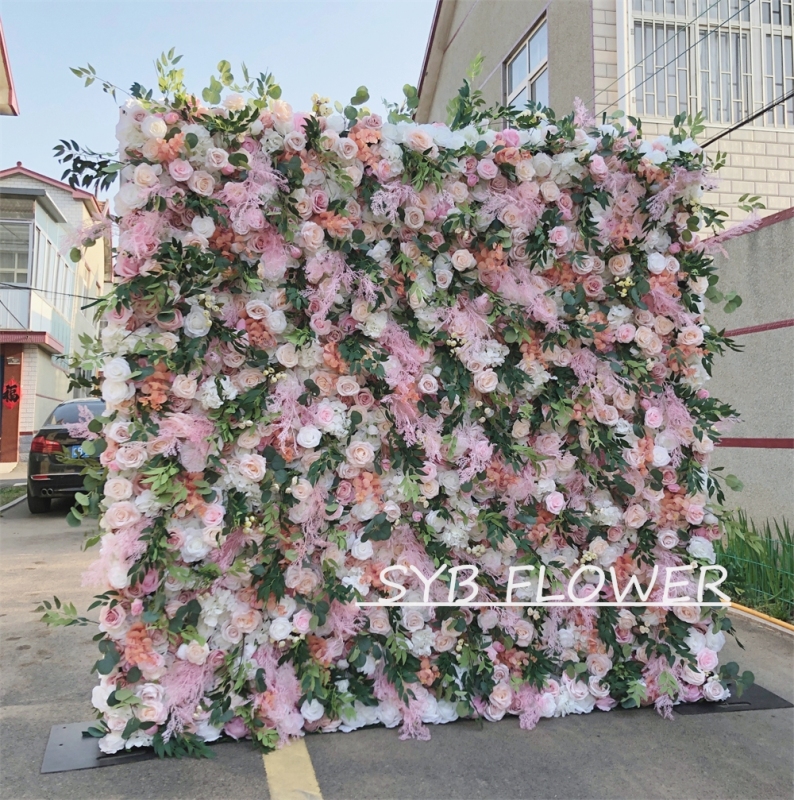 #280 Customized 3D/5D Cloth Back Roll up Articifial Flower Wall Backdrop For Wedding Event Party Decoration