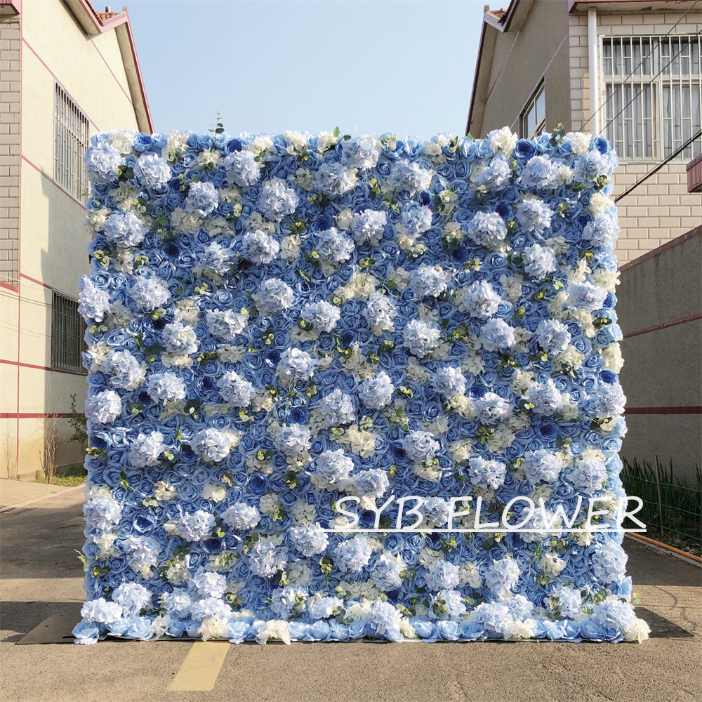#067 Customized 3D/5D Cloth Back Roll up Articifial Flower Wall Backdrop For Wedding Event Party Decoration