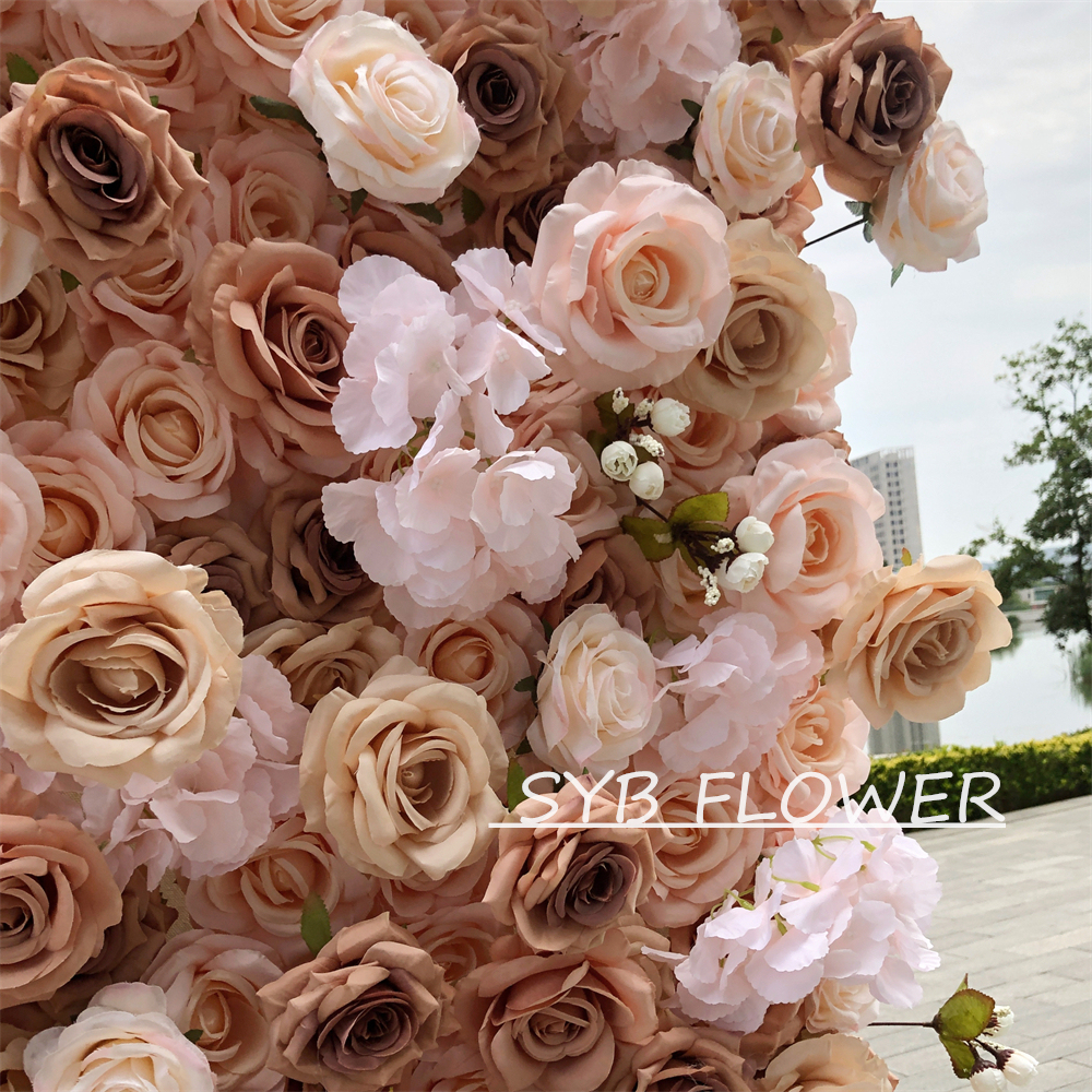 #308 Customized 3D/5D Cloth Back Roll up Articifial Flower Wall Backdrop For Wedding Event Party Decoration